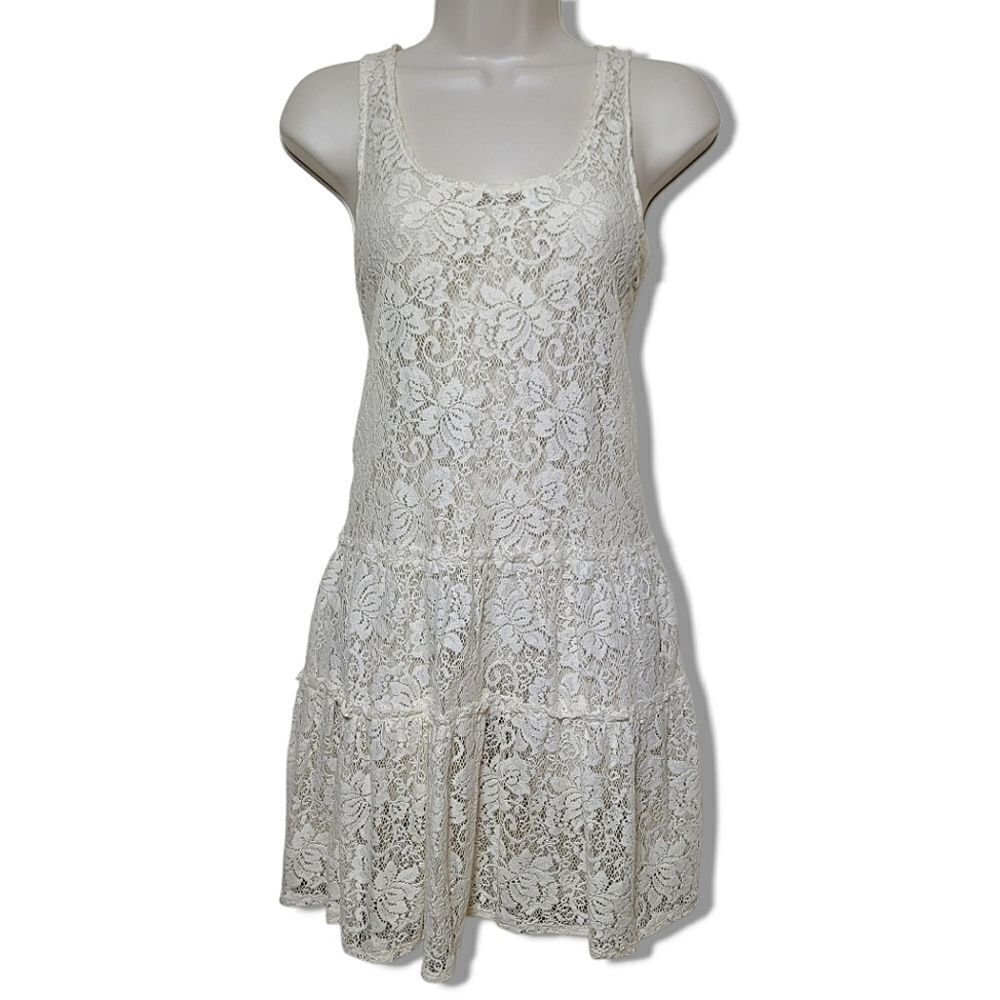 Arizona Jeans Co. Cream White Lace Tiered Layered Sleeveless Boho Sheer Dress